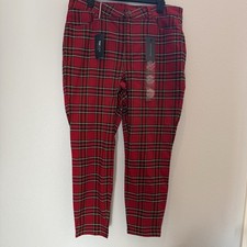 NWT Tommy Hilfiger Women's Red Plaid High-Rise Pants 16W New Ankle