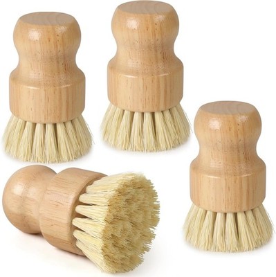 4 Pack Bamboo Dish Brush Set, Natural Kitchen Scrub Brush with Sisal Bristles