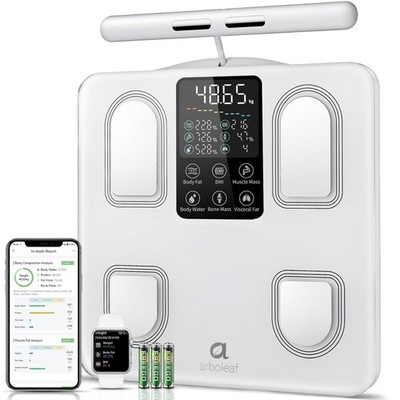 arboleaf Körperfettwaage Digital 8-Elektroden 50 Messwerte App Schwarz Glas