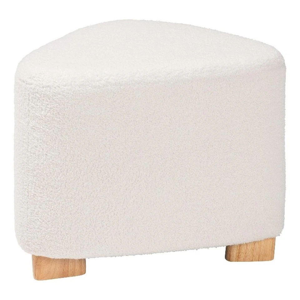 Baxton Studio Brielle Ivory Boucle Upholstered and Natural Brown Wood Ottoman - Image 2 of 4