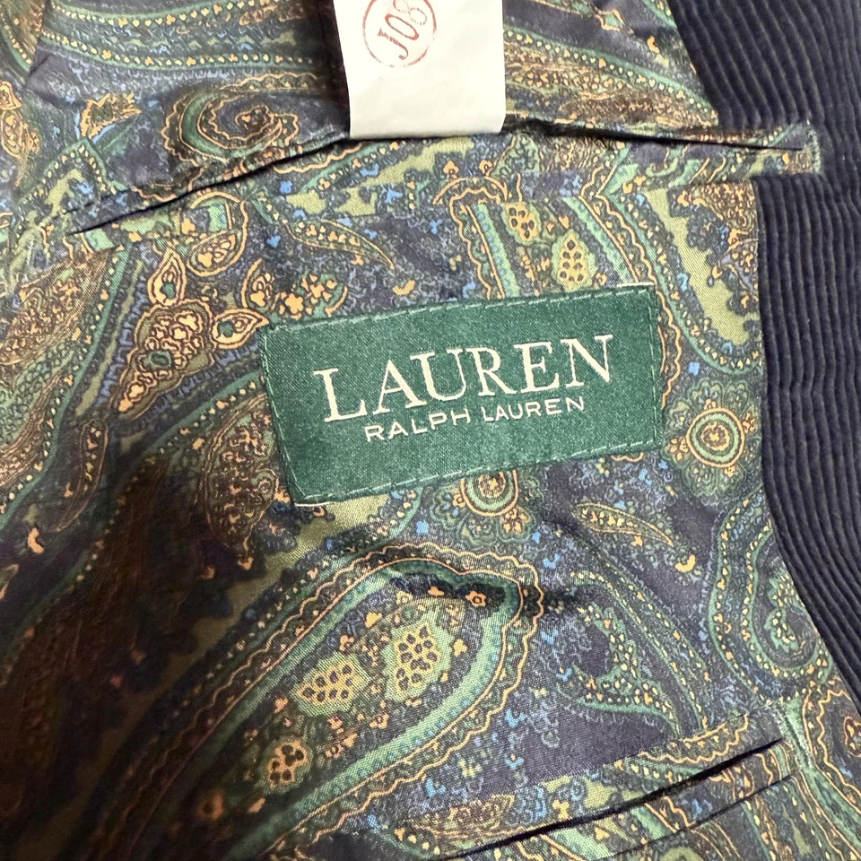 Abrigo deportivo Lauren Ralph Lauren para hombre 40S azul marino pana parche en el codo forrado en cachemira Foto 4 de 4