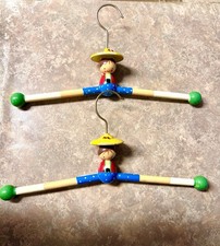 2 Vtg Hand painted Wooden Children  s Character Clothing Hangers Italy