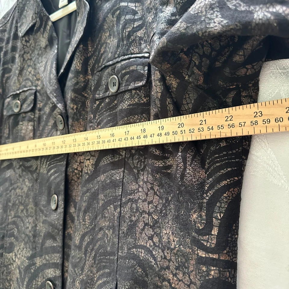 Blazer para mujer Chico talla (3/XL) mezcla de lino cobre y negro brillante chaqueta larga Foto 4 de 4