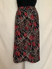 Sag Harbor Skirt-Black with Red Tan Brown Geometric Pattern-Lightweight-6 Petite