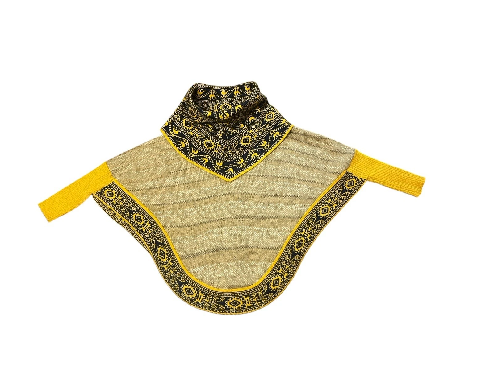 Native Import Made In Peru Alpaca Pattern Thick Cape Poncho Blue/Yellow OS