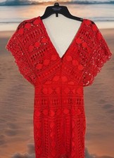 Lulus 1st Kiss Lace Lined  Neck Mini  Lace Red Cocktail  Dress  X Small