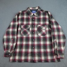 Vintage Pendleton Loop Collar Shirt Mens XL Red Tartan Plaid Wool Button Up