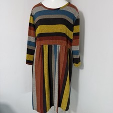 Egs California Womens 2XL Striped Knit Dress Babydoll Boho Stretch Multicolor