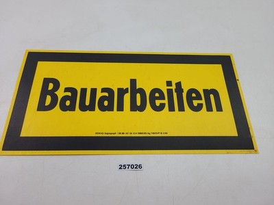 Sign construction work GDR Dewag signograph plastic yellow black Vintage #257026