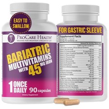 ProCare Bariatric Multivitamin w Iron 45mg 90 Caps Post-Op Gastric Sleeve 3 Mo
