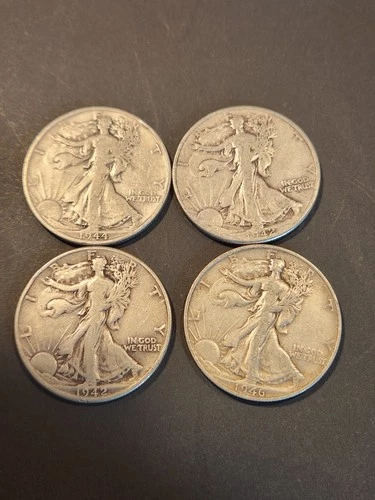 Walking Liberty Half Dollars 90% Silver US Coins 1940s Lot Of 4