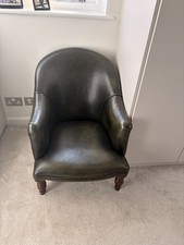 Antique Dark Green Leather Bucket Chair Seat Good Condition