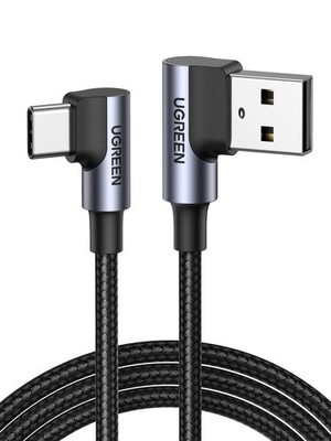UGREEN USB C Ladekabel Winkel C Kabel gewinkelt Nylon auf 1m, Schwarz