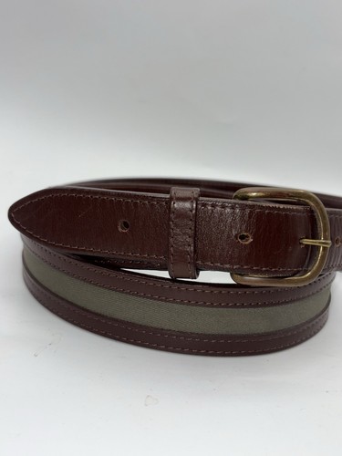 Tilley Endurables English Bridle Brown Leather Belt Olive Cotton Brass Buckle 42 - Picture 6 of 10