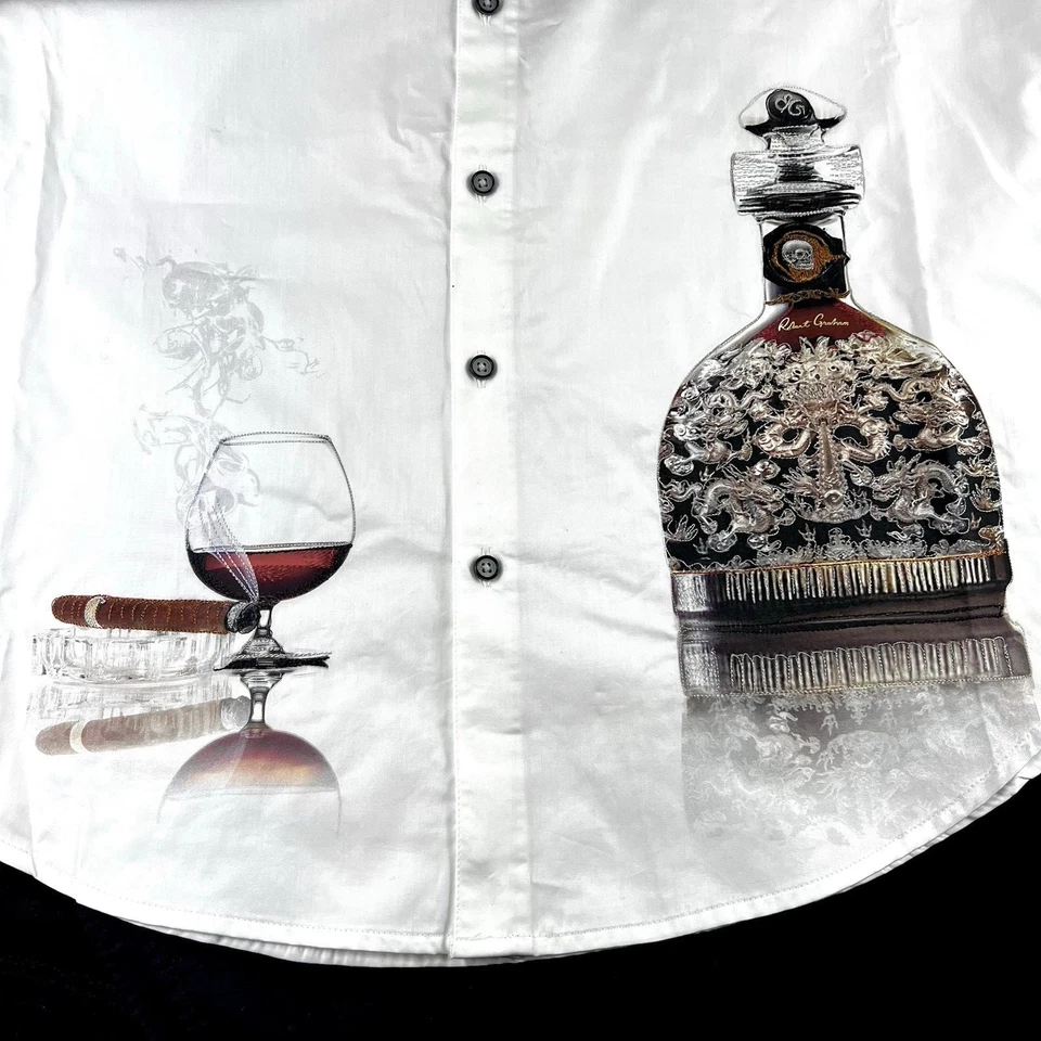 Robert Graham Skull Head Cigar & Cognac Embroidery Vtg Solid Shirt $278 Large - Image 2 of 4