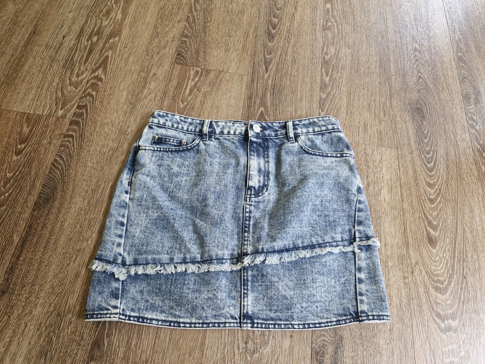 The Kooples Sport Denim Skirt Tassle Tier XS Size 6 Distressed skull stud