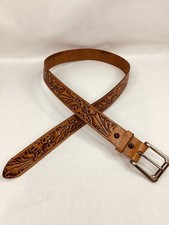 Vintage Tooled Leather Belt Floral Western Mexico Brown Size 42