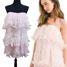 Klesis Tiered Crinkle Tulle Mini Dress Strapless L Fairycore Frilly Coquette