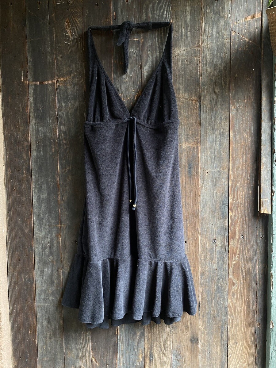 Ralph Lauren Black terry halter tennis dress cover Y2K Beach club lounge summer