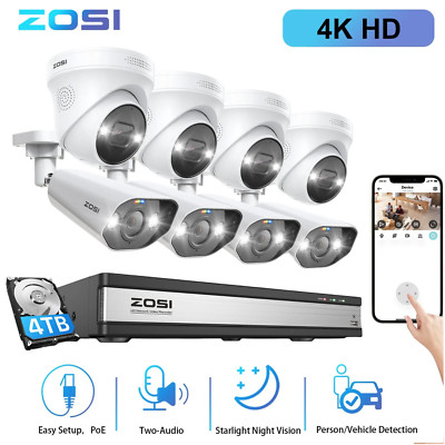 ZOSI 16CH 4K PoE NVR Security Person Detection Waterproof Camera System 4TB HDD