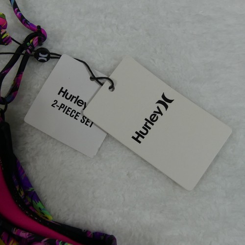 Hurley Swimsuit Girls Large Black Pink Palm Trees Two Piece Bathing Suit - Picture 5 of 17