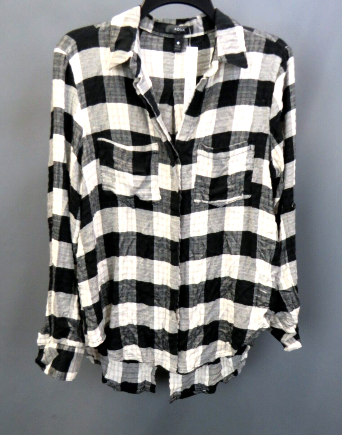 Рубашка в клетку цвета морской ВОЛНЫ на ПУГОВИЦАХ, размер S # 5C 2211 НОВИНКА