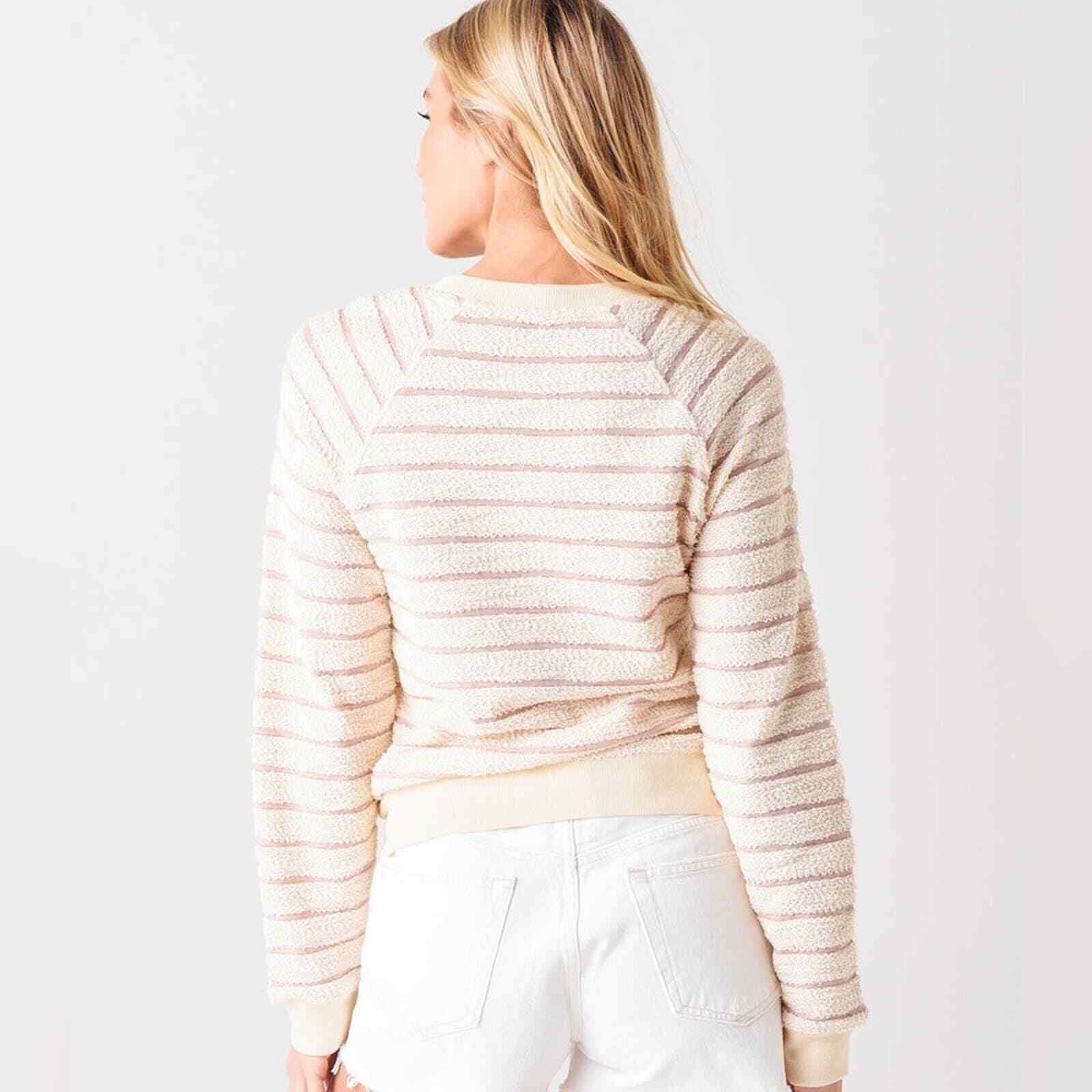 Faherty Women's Pacifica Terry Crew Cream and Peach Striped Sweatshirt