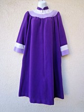 Vintage 70s Velour Robe Colorblock House Coat 3/4 Zip Front Striped Purple S M
