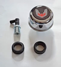 Chrome Valve Cover Breather & Grommet  PCV Valve PONTIAC FIREBIRD LOGO NEW KIT 