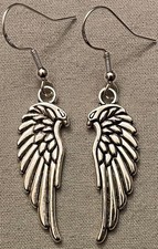 BIRD HEAD WINGS EARRINGS - Pewter w/Sterling Silver Ear Wires ANGEL FAIRY ICARUS