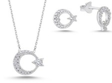 AY YILDIZ Damen Schmuck Ayyildiz Set Halskette & Ohrstecker 925 Silber Zirkonia