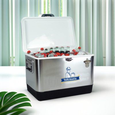 Vintage Yakimoto 54Qt Metal Cooler Ice Chest, Portable for  Camping Fishing-NEW