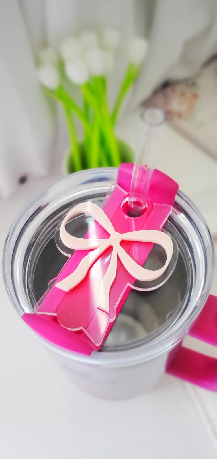 Stanley cup plate Coquette Pink Bow Personalized H2.0, 20 OZ, 30 OZ, and 40 OZ-image