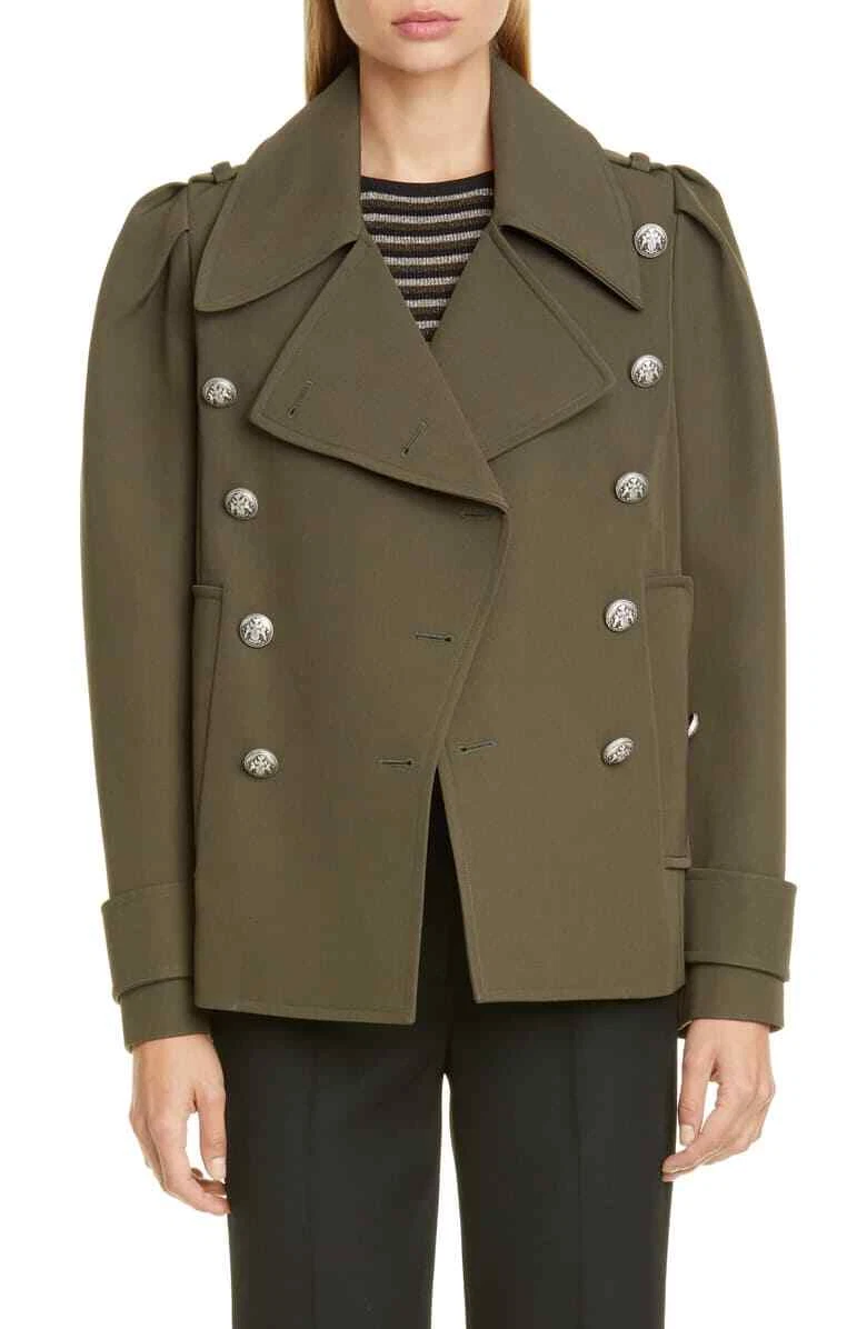 Michael Kors Bonded Wool-and-Cotton Gabardine Military Peacoat 10
