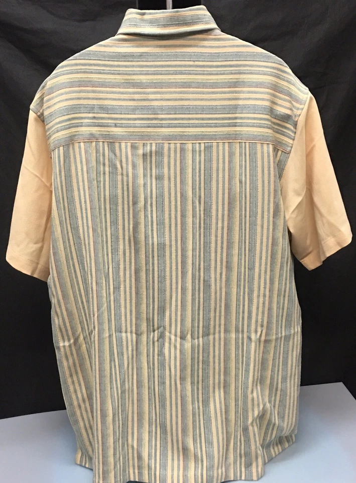 Prime Time 男式衬衫短袖黄色绿色条纹尺寸 XXL 切割领 — 第 2/4 张图片