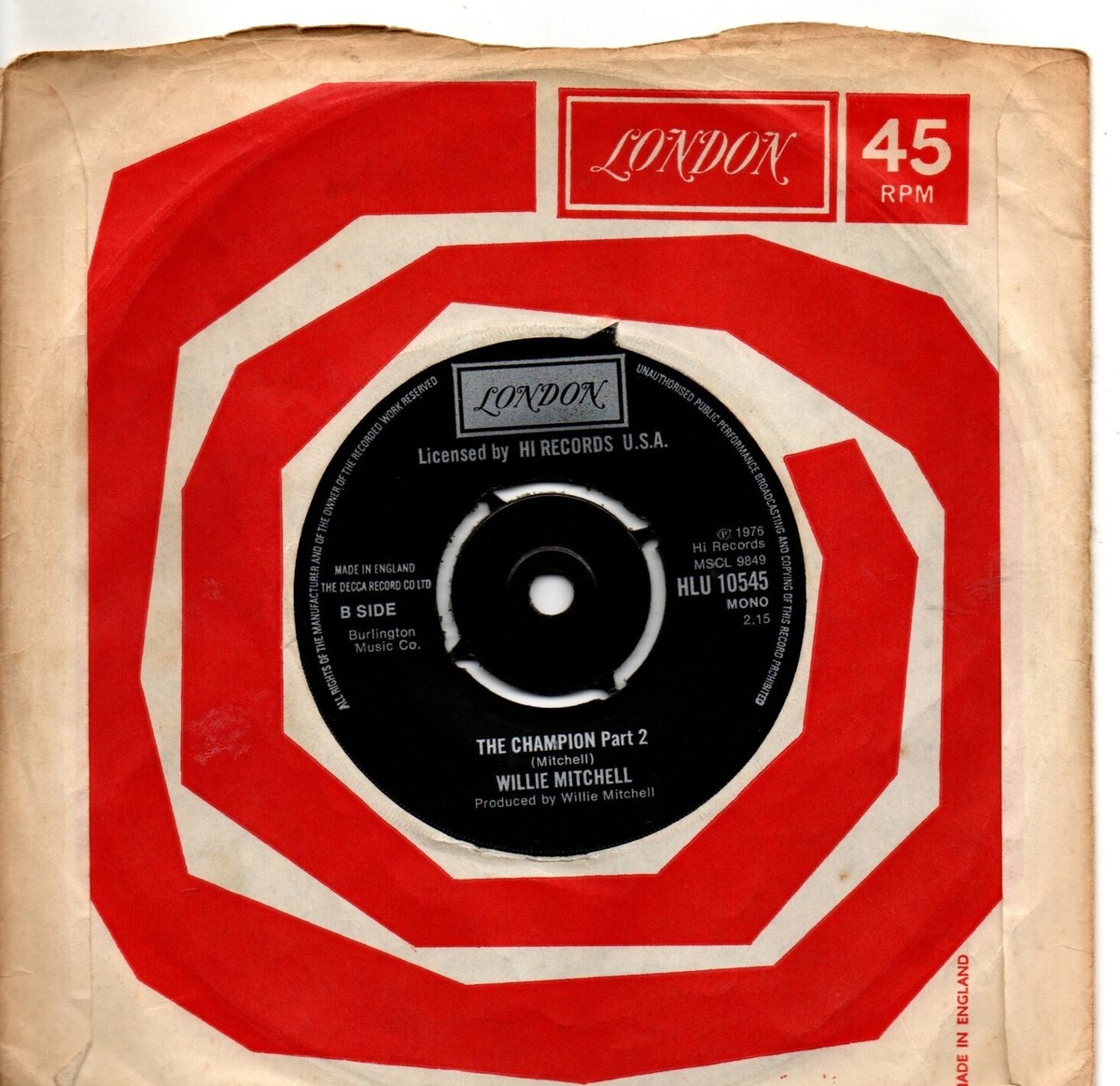 英7” Willie Mitchell Champion HLU10545PROMO 	LONDON プロモ /00080 Willie Mitchell:The champion Part 1 & 2:UK London:1976 | eBay UK