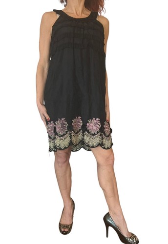 MANOUSH BLACK LACE SILK SLEEVELESS FLORAL EMBROIDERED TASSEL TANK DRESS 36 S - Picture 2 of 12