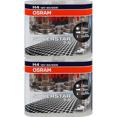 2x Osram SilverStar 2.0 +60% DUO Pack H4 Halogen 12V 60/55W P43t