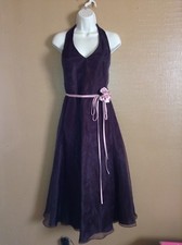 Davids Bridal Chocolate Brown Belted Pink Rose Bouquet Halter Formal Gown 12