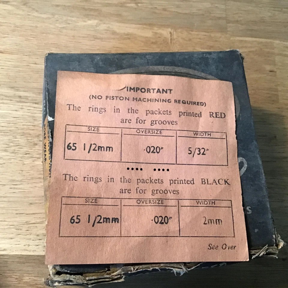 Juego de anillos de pistón Morris Cowley 1200cc, AustinA40, + 0,020""", cables 1952on Foto 2 de 4