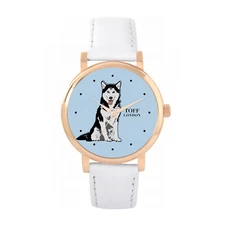 Toff London TLWS-29809 Ladies Black And White Husky Dog Watch