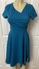 Pintage Women's Surplice V-Neck Knee Length Wrap Teal Dress Size S New