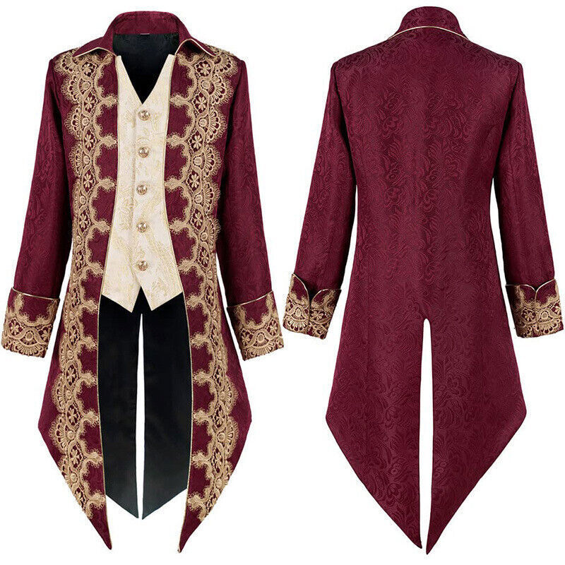 Medieval Mens Vintage Jacquard Jacke Gothic Coat Uniform Cosplay