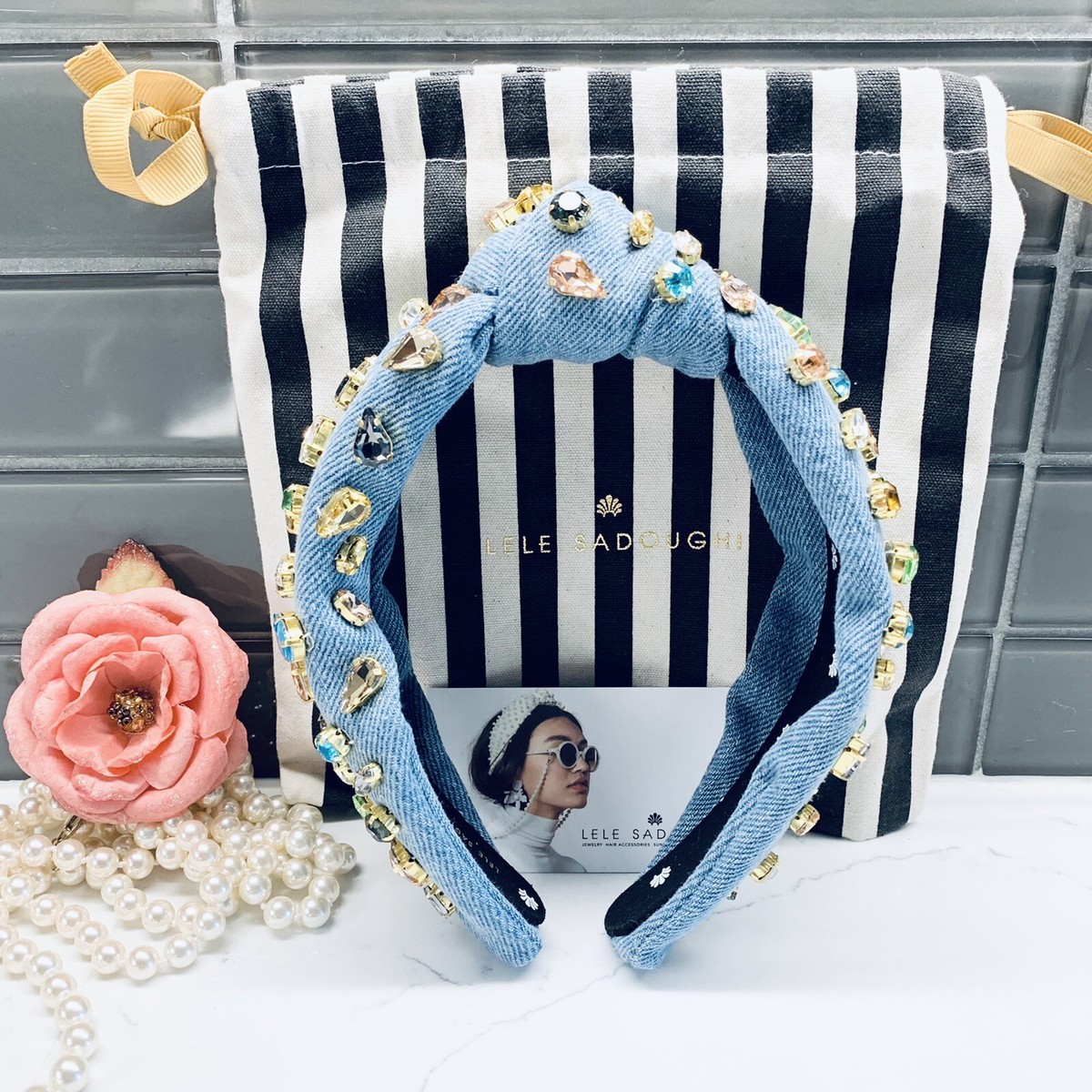 LELE SADOUGHI DENIM CANDY JEWELED HEADBAND | eBay