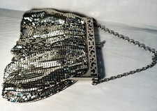 Vintage Whiting  Davis Silver Mesh Evening Clutch Purse w/Two Sided Mirror