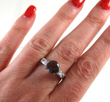 .925 Sterling Silver 3 Stone Ring Amethyst CZ Baguette Accents sz 8 Round Purple