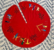 Vintage Nativity Applique Embroidered Christmas Tree Skirt Handmade 43  