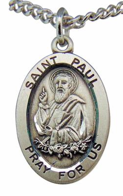 Saint Paul Oval Sterling Silver 7/8" Medal w/ 20" Chain Boxed Made in ...
