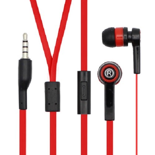 RED FLAT CORD 3.5MM BULLET STEREO EARBUDS HANDSFREE EARPIECE FOR GALAXY S8 PLUS - Picture 1 of 1