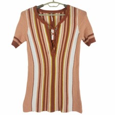 Free People Dress Womens M Cotton Knit Multi Striped Mini